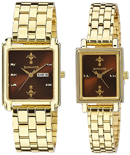 Sonata Analog Brown Dial Couples Watch 70538080YM02 0 - Sonata 70538080YM02 ouple watch