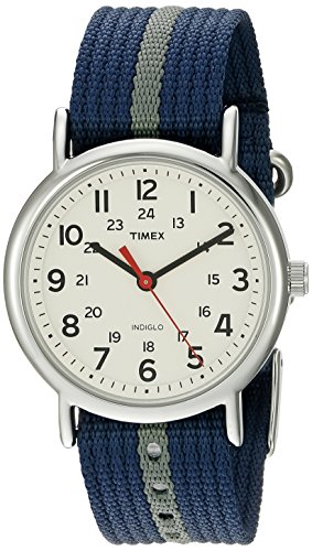 Timex Unisex T2N654 Weekender BlueGray Stripe Nylon Slip Thru Strap Watch 0 - Timex T2N654 watch