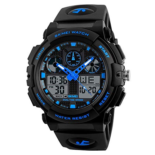 SKMEI Analogue Digital Mens Boys Watch Black Dial Black Colored Strap 0 - SKMEI Men's Sports Watch, Large Face Waterproof Dual Time Stopwatch Alarm LED Back Light Count Down Wrist Watch