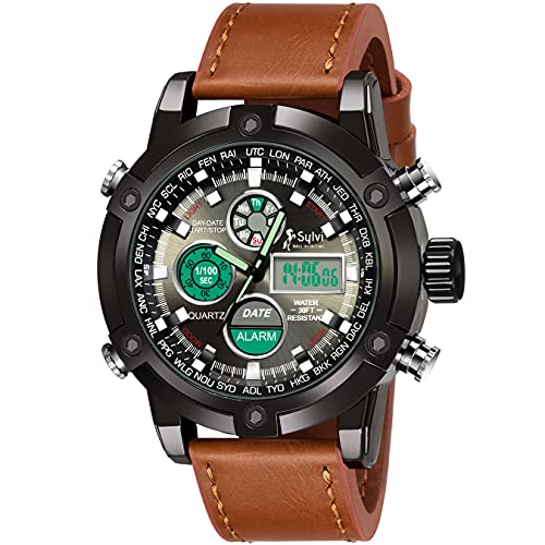 Sylvi Business Watch Mens Luxury Brand Casual Digital Man Watches Sports Military Brown SY 3022 Analog Digital Black Dial Boys Watch for Men 0 - Sylvi Multi-Functional Boys Casual Business Mens Luxury Stylish Watch Black Dial Leather Strap Wrist Watches for Men…